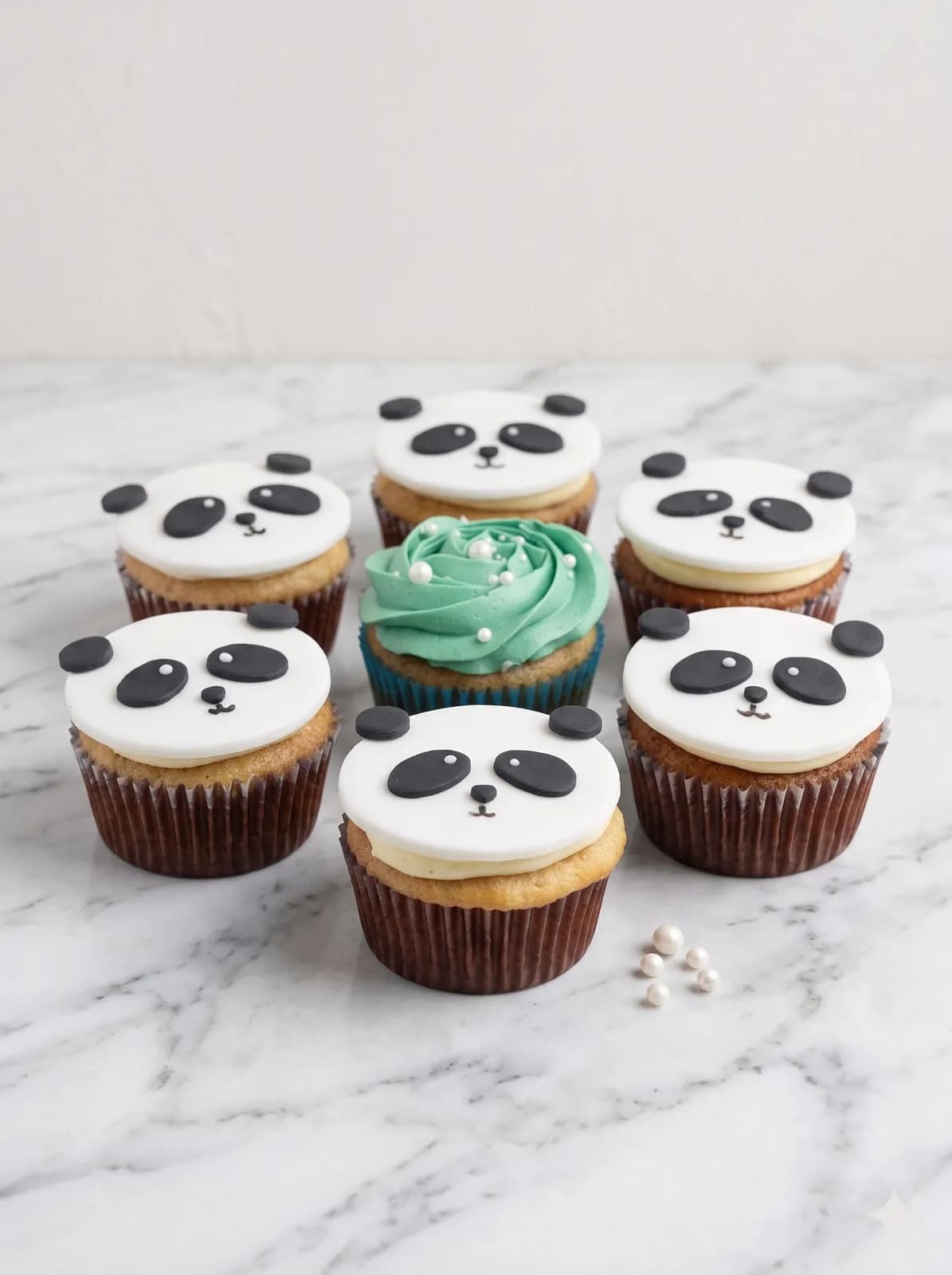 Cupcakes pandas au chocolat et à la vanille avec glaçage vert d'eau