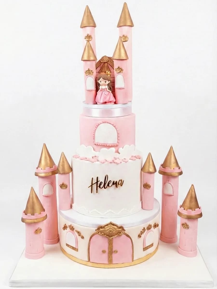 Château de princesse rose et or à étages