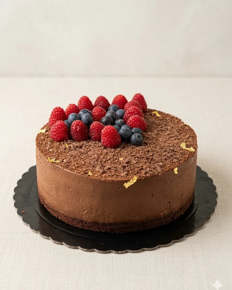 Gâteau chocolat et framboises fraîches